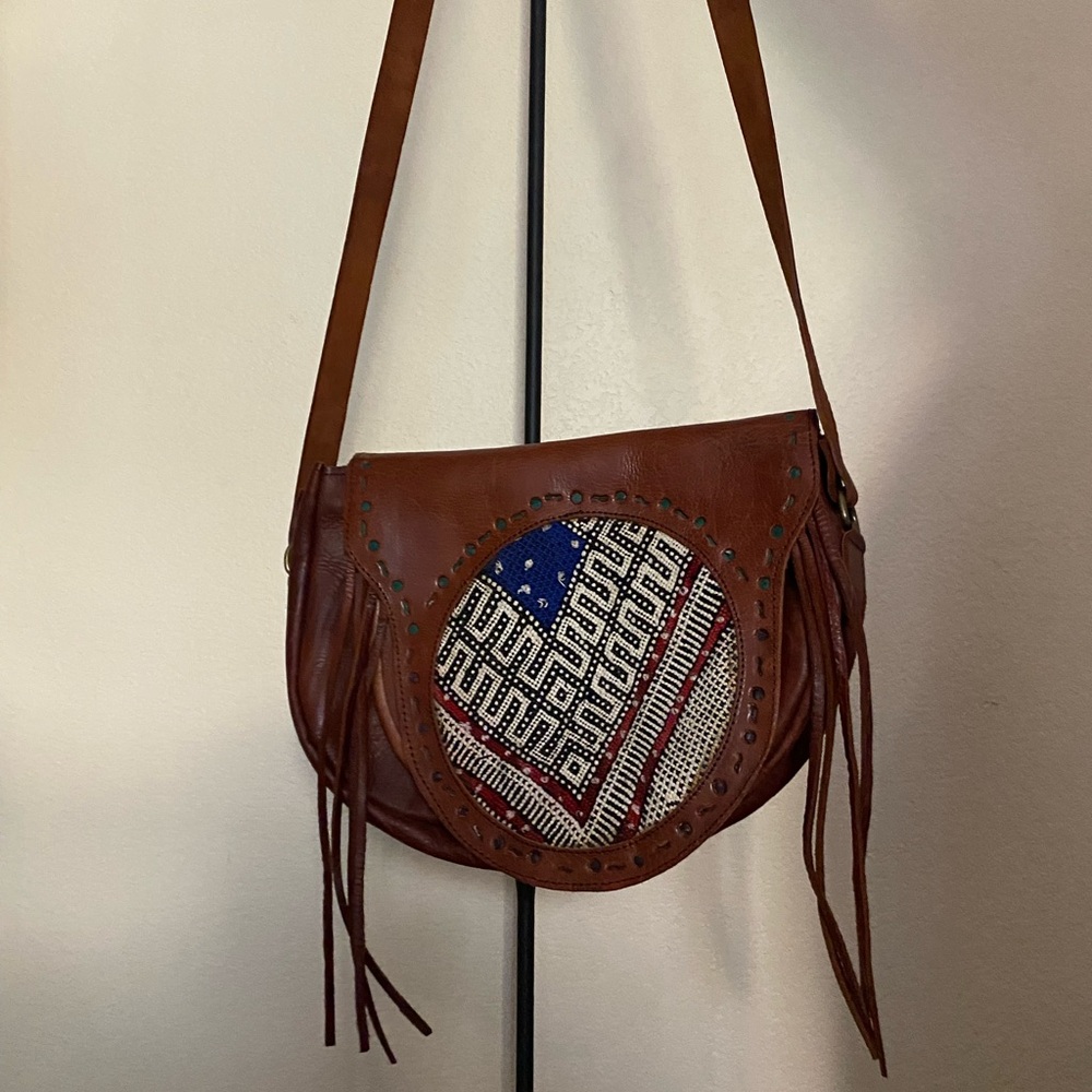 Brown Leather Fringe Crossbody Bag